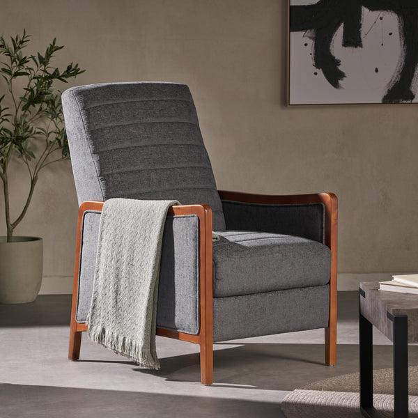 English Elm Christopher Knight Home® - Fabric Mid-Century Recliner Chair Grey – Pushback Upholstered Seat, Channel Stitching, Birch Wood Frame, Cozy 70451.00FGRY