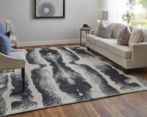 Feizy Rugs Cod8930f Coda Abstract Hand-woven Wool & Viscose Rug - Bold Modern Design With High-low Pile Sheen Finish Black,White Wool,Viscose Cod8930fblkwhtf00