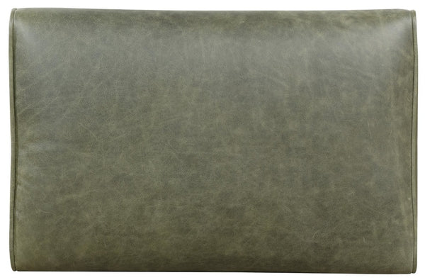 Hooker Furniture Camille Upholstered Ottoman In Siena Moss Leather & Potenza Graphite Fabric, Dark Tapered Legs, Versatile Seating CC237-OT-026