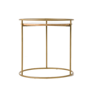 VIG Furniture Gilcrest Round Glam Brown Faux-Marble End Table With Brushed Gold Frame, Compact No-Assembly Accent VGODLZ-199E