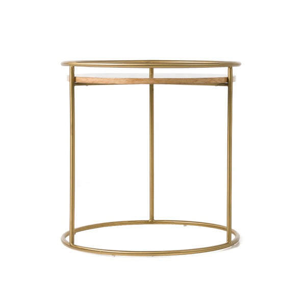 VIG Furniture Gilcrest Round Glam Brown Faux-Marble End Table With Brushed Gold Frame, Compact No-Assembly Accent VGODLZ-199E