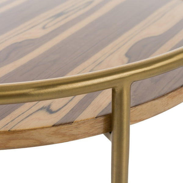 VIG Furniture Gilcrest Round Glam Brown Faux-Marble End Table With Brushed Gold Frame, Compact No-Assembly Accent VGODLZ-199E