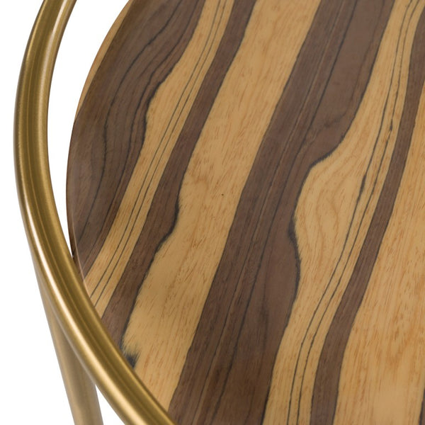 VIG Furniture Gilcrest Round Glam Brown Faux-Marble End Table With Brushed Gold Frame, Compact No-Assembly Accent VGODLZ-199E