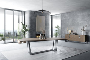VIG Furniture Gilroy Walnut Starburst Dining Table With Sculptural Stainless Steel Base—Seats 10, Modern Durable Design VGBBMI2003T-WAL-DT