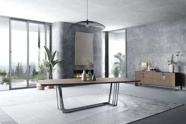 VIG Furniture Gilroy Walnut Starburst Dining Table With Sculptural Stainless Steel Base—Seats 10, Modern Durable Design VGBBMI2003T-WAL-DT