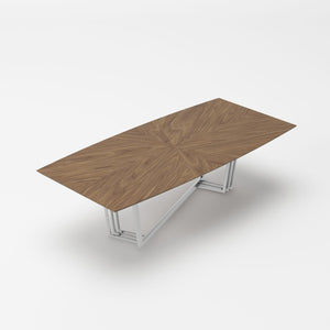 VIG Furniture Gilroy Walnut Starburst Dining Table With Sculptural Stainless Steel Base—Seats 10, Modern Durable Design VGBBMI2003T-WAL-DT