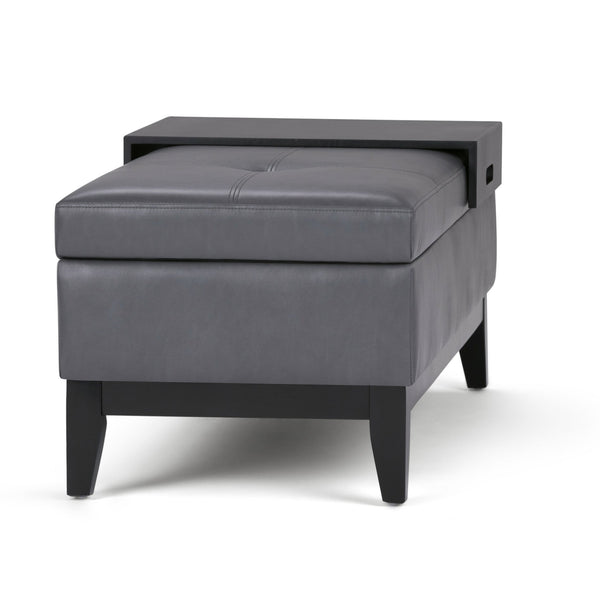 English Elm Oregon Storage Ottoman Bench with Tray — Midnight Vegan Faux Leather, Tufted Seating, Lift-Top Storage Dark Gray B136P158186