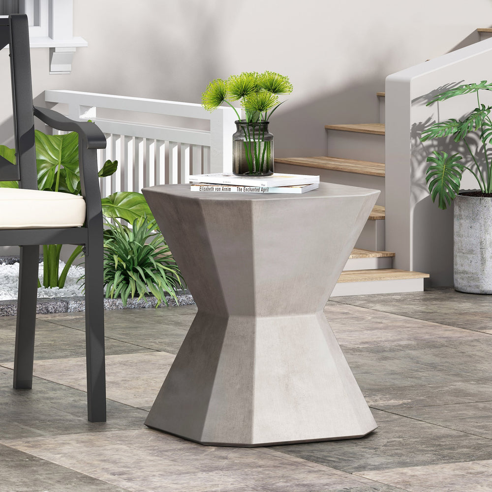 English Elm Outdoor Sculptural Concrete Side Table Hourglass Base Minimalist Patio Accent 73453.00