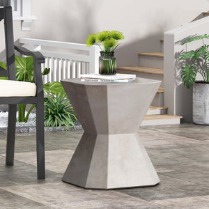 English Elm Outdoor Sculptural Concrete Side Table Hourglass Base Minimalist Patio Accent 73453.00