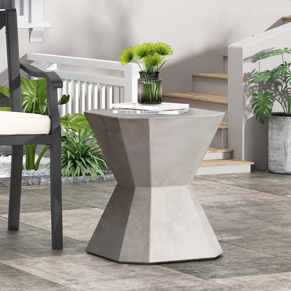 English Elm Outdoor Sculptural Concrete Side Table Hourglass Base Minimalist Patio Accent 73453.00