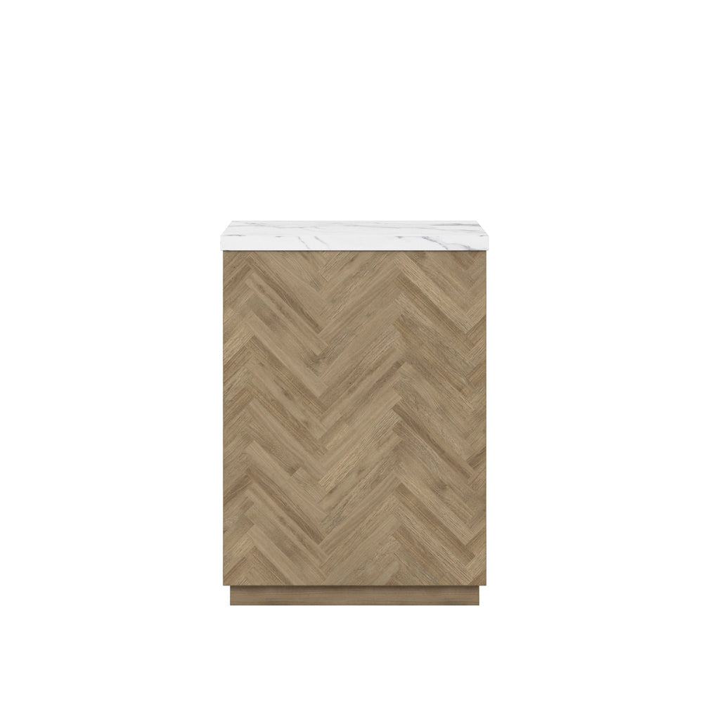 A.R.T. Furniture Garrison Accent Table With Travertine Top And Herringbone Base – Casual Contemporary Elegance Brown Parawood Solids With Ash Embossing,White Oak Veneers,Travertine 322309-1302