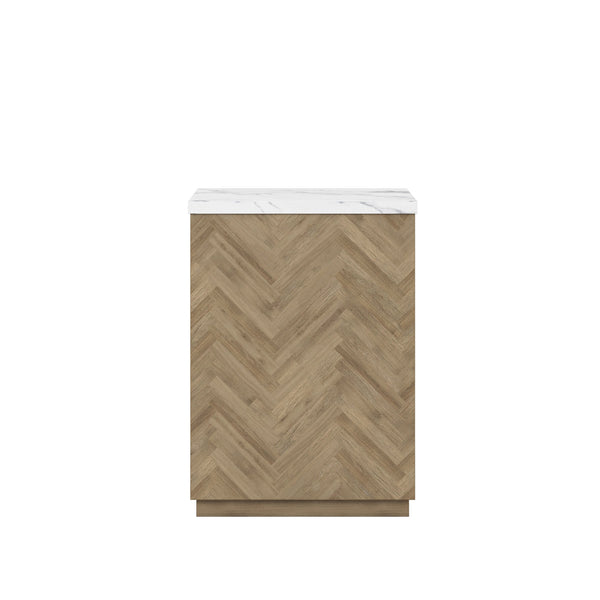 A.R.T. Furniture Garrison Accent Table With Travertine Top And Herringbone Base – Casual Contemporary Elegance Brown Parawood Solids With Ash Embossing,White Oak Veneers,Travertine 322309-1302