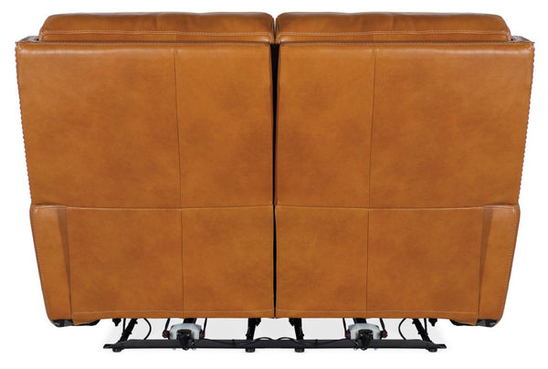 Hooker Furniture Ruthe Transitional Zero Gravity Power Recline Loveseat In Semi-Aniline Leather With Usb Port And Brass Nailhead Trim Light Brown SS704-PHZ2-019