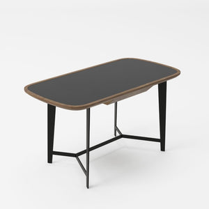 VIG Furniture Girard Mid-Century Walnut Desk With Black Glass Inset, Tapered Metal Legs & Soft-Closing Drawer VGBBMQ2002DK-2