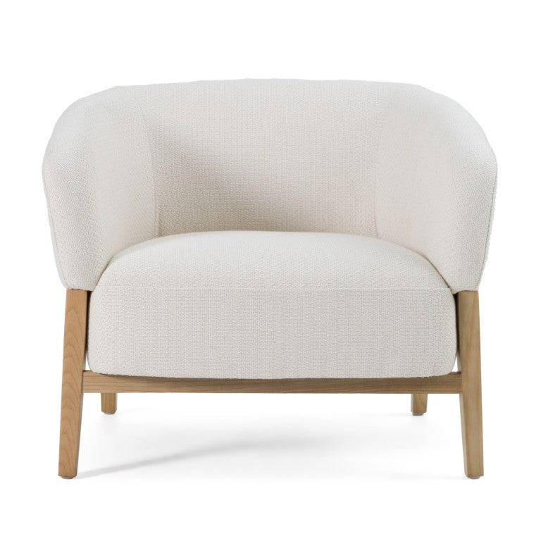 VIG Furniture Giselle Mid-Century Accent Chair In Off-White Fabric—Durable Linen-Blend, Walnut Legs, Ready-To-Use VGKK-KF.A2087-NAT