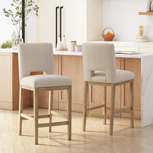 English Elm Christopher Knight Home® - 31 Inch Counter Stools Set of 2 Wheat Fabric Upholstered, Breathable L-Shaped Backrest, Modern Comfort 73531.00WHEAT