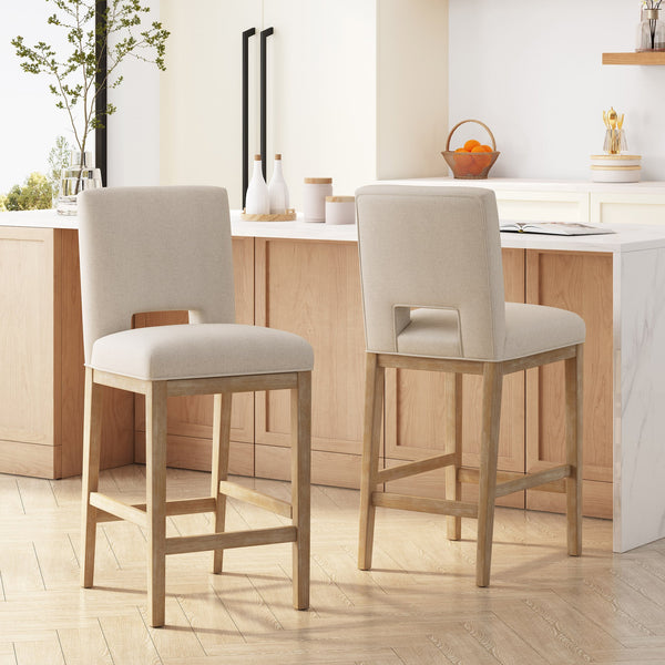 English Elm Christopher Knight Home® - 31 Inch Counter Stools Set of 2 Wheat Fabric Upholstered, Breathable L-Shaped Backrest, Modern Comfort 73531.00WHEAT