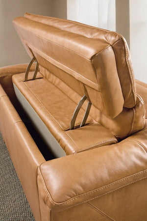Hooker Furniture Jericho Oversized Power Recliner In Dallas Toffee Leather With Sleigh Wood Sides, Pillow Arms, Motorized Headrest And Hidden Controls 43.20 L x 53.50W x 32.20H SS461-PH1-087