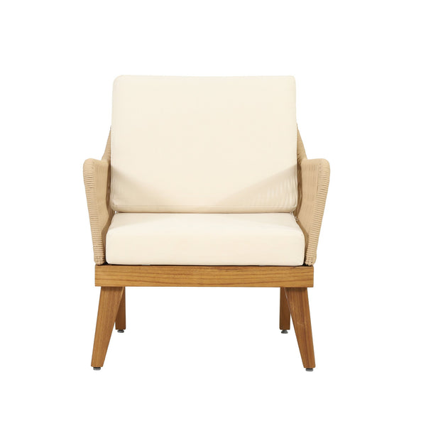 English Elm Christopher Knight Home® - Outdoor Teak Acacia 4-Piece Chat Set with Rope Weave, Water-Resistant Cushions, Loveseat & 2 Chairs 73424.00LBGE