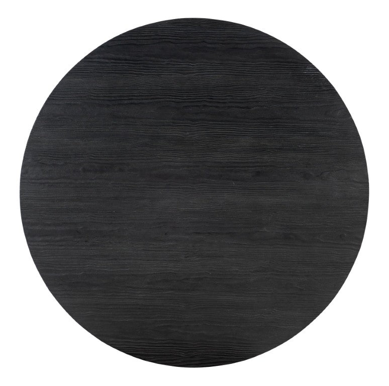 Hooker Furniture Chapman Charred Black Shou Sugi Ban Round Cocktail Table — Art Deco Curves, Lower Shelf, Forged Pewter Finish 6033-80111-99