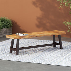 English Elm Dark Acacia Slatted Dining Bench Handcrafted with Iron Frame for Farmhouse Spaces 54562.00MP1