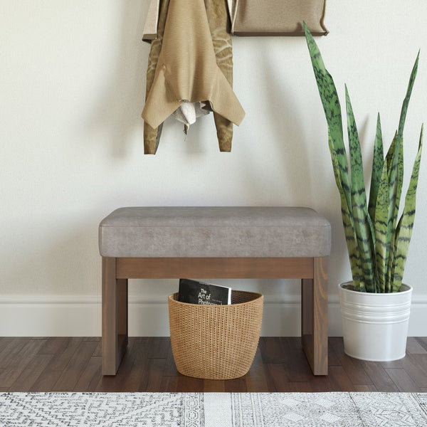 English Elm Milltown Footstool Ottoman Bench - Distressed Grey-Taupe Faux Leather For Stylish Versatility B136P159088