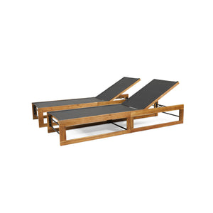 English Elm Christopher Knight Home® - MIA Chaise Lounge with Breathable Mesh Seating and Durable Acacia Wood Frame for Outdoor Relaxation Teak 51 L x 28.5 W x 17 H 72209.00BLKMP2