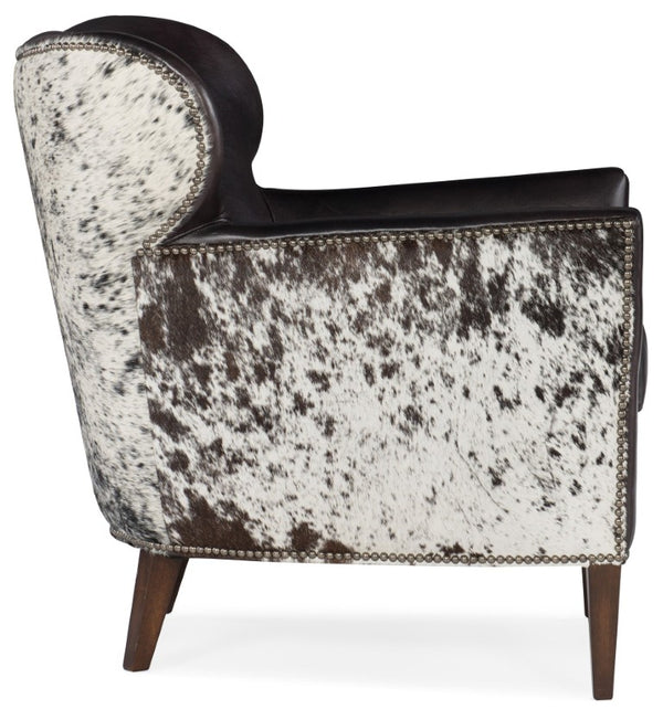 Hooker Furniture Kato Club Chair In Legendary Graphite Aniline Leather With Salt & Pepper Hair-On-Hide, Nailhead Trim 32.50 L x 29.50W x 32.00H CC469-097