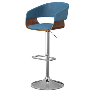 English Elm Lowell Adjustable Swivel Bar Stool - Mid-Century Modern Design In Blue Linen For Kitchen & Bar B136P158831