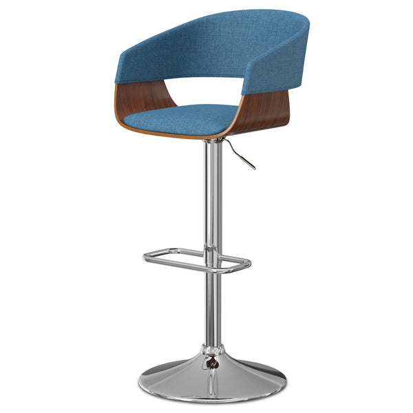 English Elm Lowell Adjustable Swivel Bar Stool - Mid-Century Modern Design In Blue Linen For Kitchen & Bar B136P158831