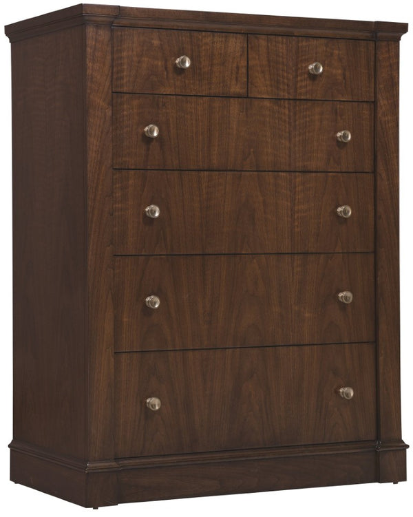 Hooker Furniture Archives Six-Drawer Chest Classic Walnut Veneer — Dovetail Construction, Cedar-Lined Drawer, Brass Knobs (97) 6123-90210-89