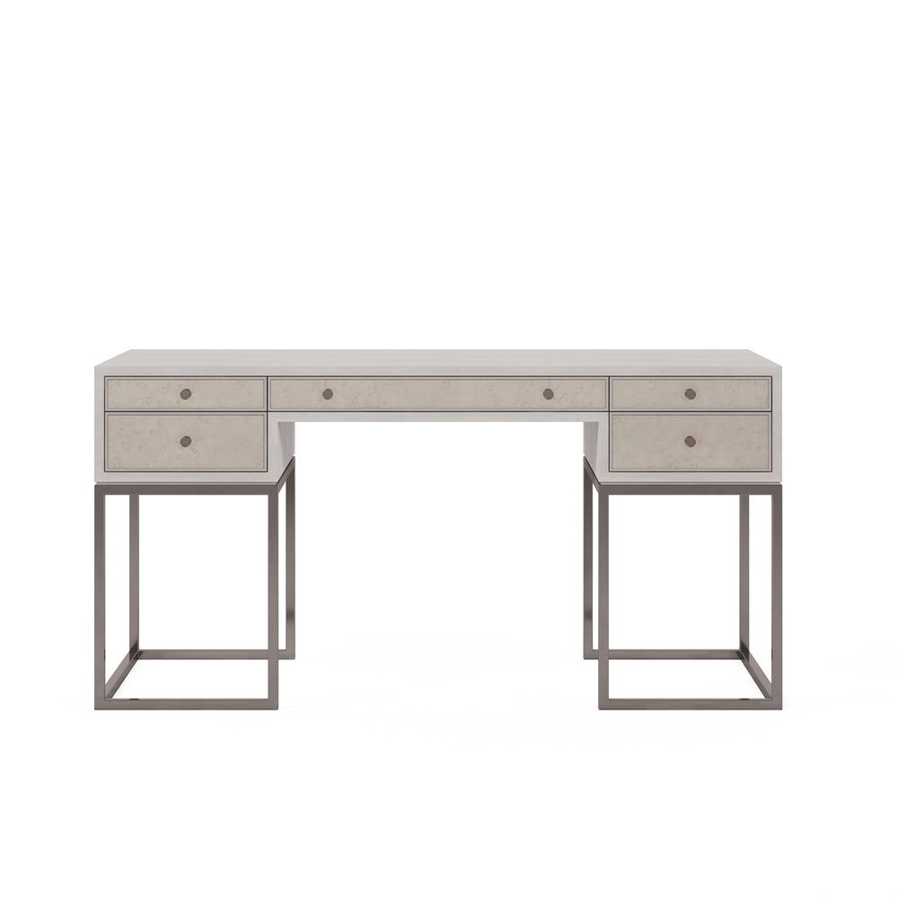 A.R.T. Furniture Mezzanine Writing Desk In Dove Gray - Chic Antique Mirror & Metal Base With 5 Storage Drawers Light Gray Parawood And Poplar Solids,Maple Veneer,Mirror,Steel 325421-2249