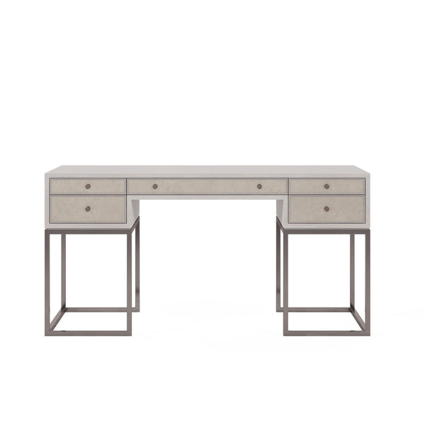 A.R.T. Furniture Mezzanine Writing Desk In Dove Gray - Chic Antique Mirror & Metal Base With 5 Storage Drawers Light Gray Parawood And Poplar Solids,Maple Veneer,Mirror,Steel 325421-2249