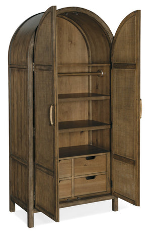 Hooker Furniture Sundance Pecan & Rattan Wardrobe — Cliffside Finish, Distressed Coastal-Rustic Storage With Drawers 6015-90013-89