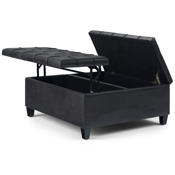English Elm Harrison Coffee Table Storage Ottoman - Versatile Distressed Black Faux Leather With Hidden Storage B136P159141