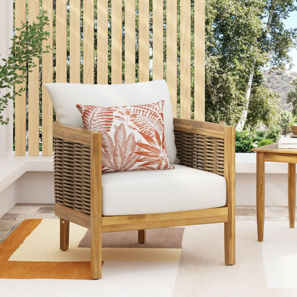 English Elm Christopher Knight Home® - Outdoor Acacia Wood Club Chairs with Teak Finish, Faux Rattan Accents & Water-Resistant Beige Cushions, Cozy Lounge Seating 70915.00