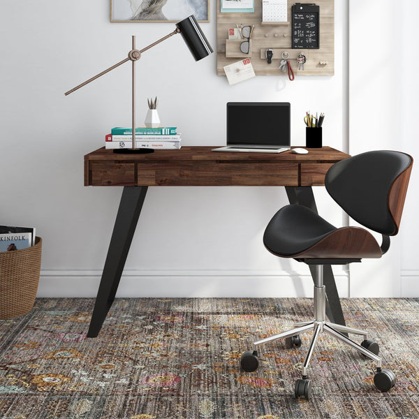 English Elm Lowry Small Desk - Handcrafted Distressed Charcoal Brown With Modern Industrial Style & Storage Solutions B136P158883