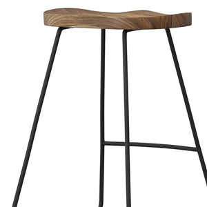 English Elm Amberly Rustic Industrial 24" Saddle Counter Height Stools Set of 2 - Elmwood Seats, Black Iron Legs B136P158310