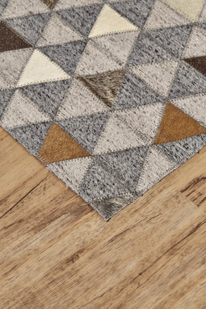 Feizy Rugs 7380755f Fannin Hand Woven Geometric Rug - Rustic Meets Modern With Viscose And Leather For Elegant Spaces Gray,Ivory,Brown Viscose,Leather 7380755fmlt000e10