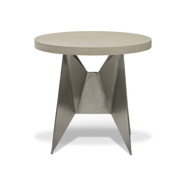 Bernhardt Bernhardt Solaria Sculptural Round Side Table With Shiny Nickel Faceted Base & Dune Oak Top 310125