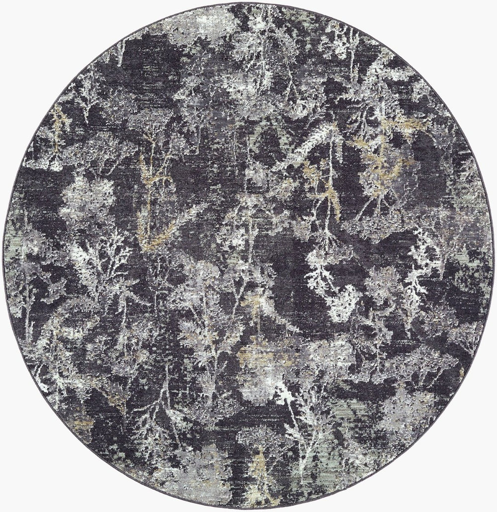 Livabliss Gakko Machine Woven Polyester Area Rug with Fringe Industrial Rustic Living Room Floor Black, Charcoal 6'7" x 6'7" GKK2300-67RD