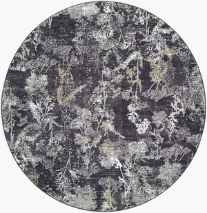 Livabliss Gakko Machine Woven Polyester Area Rug with Fringe Industrial Rustic Living Room Floor Black, Charcoal 6'7" x 6'7" GKK2300-67RD