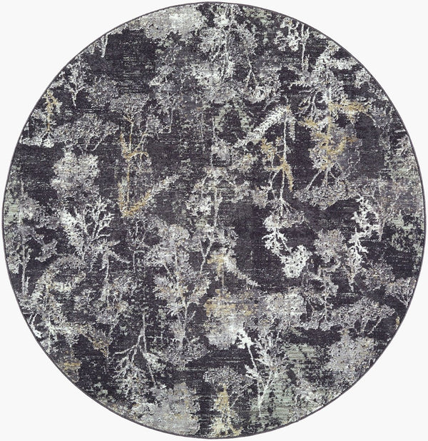 Livabliss Gakko Machine Woven Polyester Area Rug with Fringe Industrial Rustic Living Room Floor Black, Charcoal 6'7" x 6'7" GKK2300-67RD