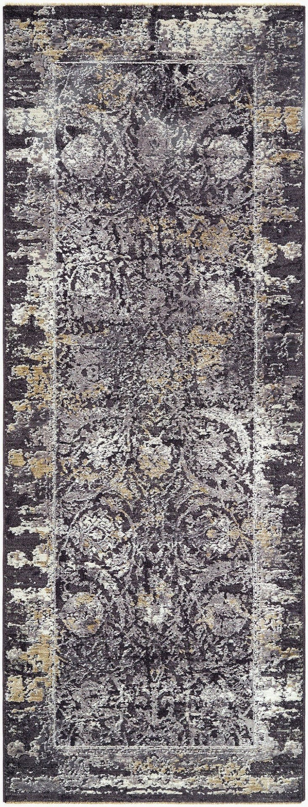 Livabliss Gakko Medallion Area Rug Machine Woven Polyester Pile Traditional Style Living Room Black, Ivory 2'7" x 10' GKK2303-2710