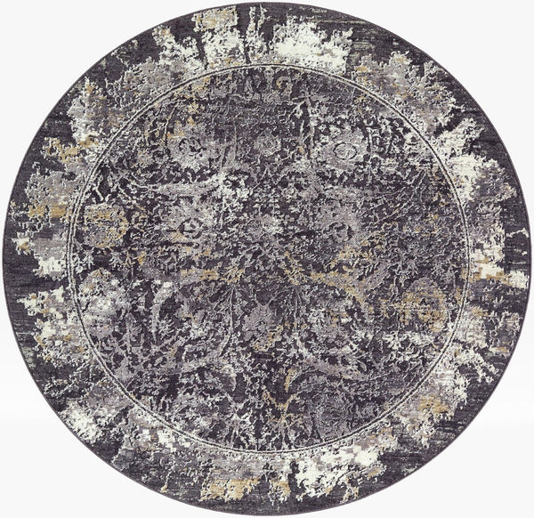 Livabliss Gakko Medallion Area Rug Machine Woven Polyester Pile Traditional Style Living Room Black, Ivory 5'3" x 5'3" GKK2303-53RD