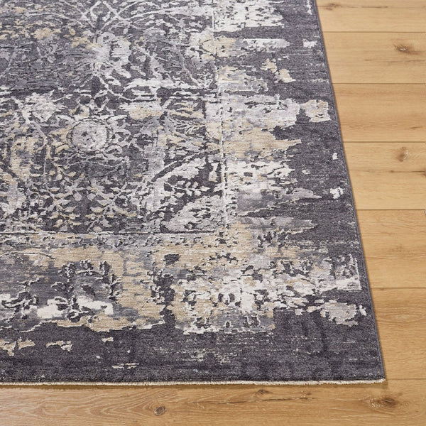 Livabliss Gakko Medallion Area Rug Machine Woven Polyester Pile Traditional Style Living Room Black, Ivory 5'3" x 5'3" GKK2303-53RD