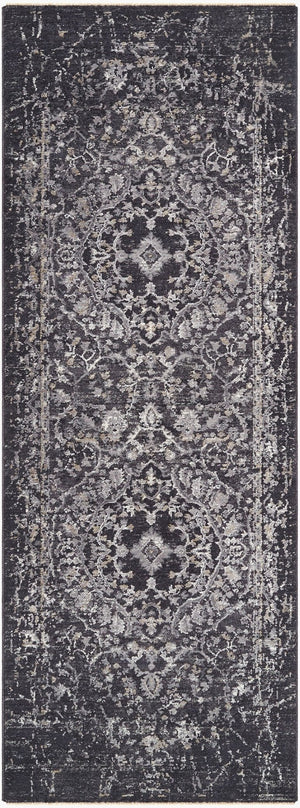 Livabliss Gakko Machine Woven Polyester Area Rug with Fringe Traditional Pattern for Living Rooms Black, Gray 2'7" x 7'3" GKK2311-2773