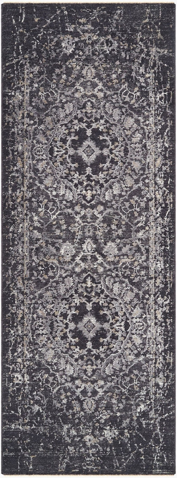 Livabliss Gakko Machine Woven Polyester Area Rug with Fringe Traditional Pattern for Living Rooms Black, Gray 2'7" x 7'3" GKK2311-2773