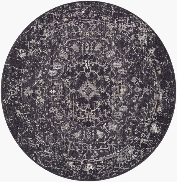 Livabliss Gakko Machine Woven Polyester Area Rug with Fringe Traditional Pattern for Living Rooms Black, Gray 7'10" x 7'10" GKK2311-710RD