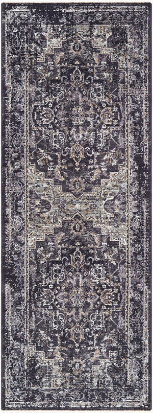 Livabliss Gakko Medallion Polyester Area Rug Turkish Woven Fringe Border Living Room Accent Black, Gray 2'7" x 7'3" GKK2313-2773